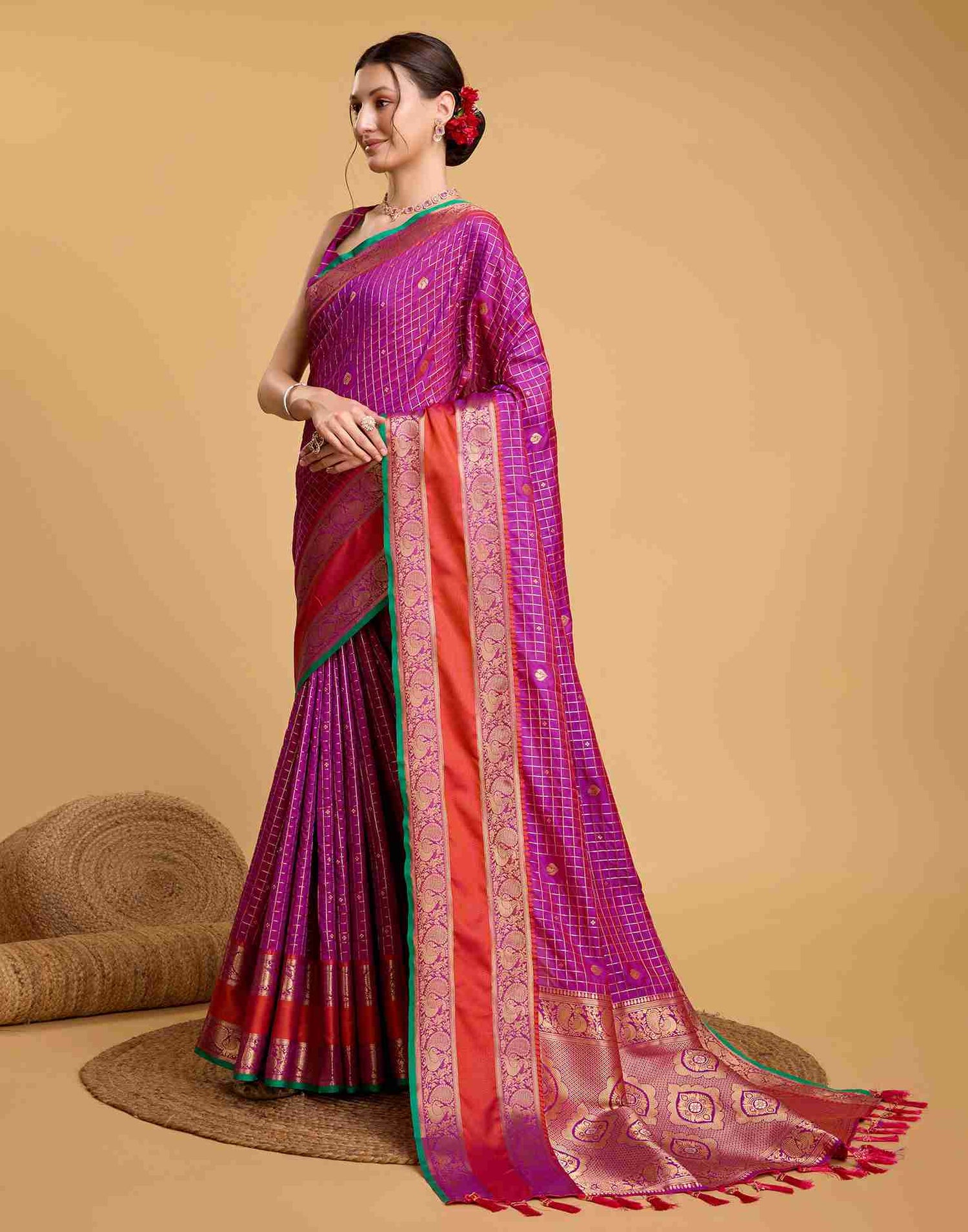 Dark Magenta Silk Woven Banarasi Saree