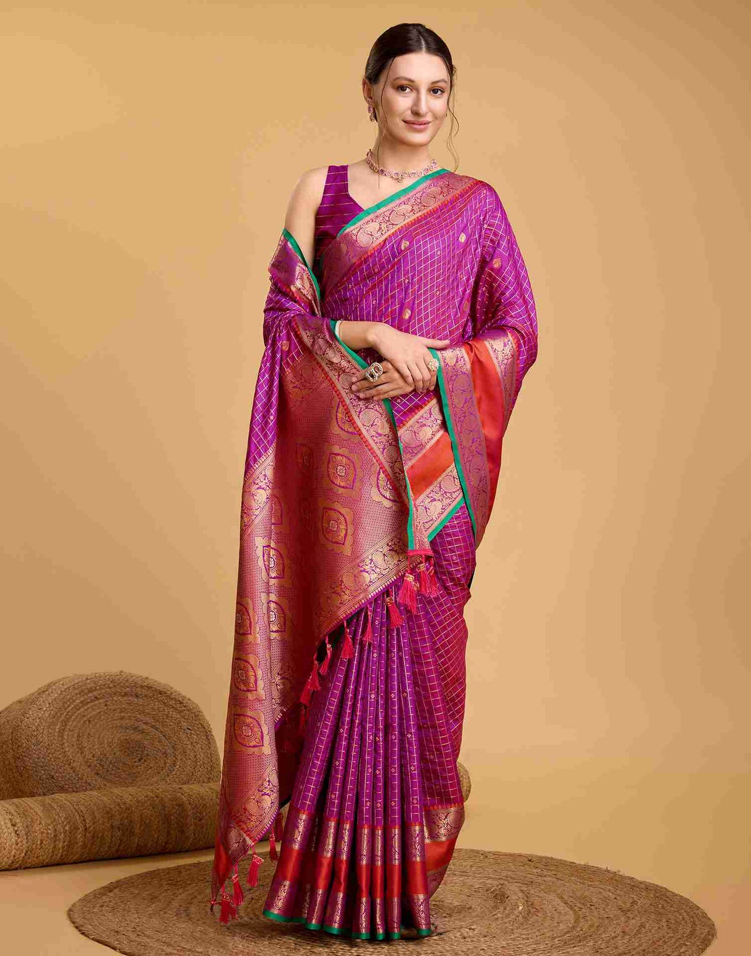 Dark Magenta Silk Woven Banarasi Saree