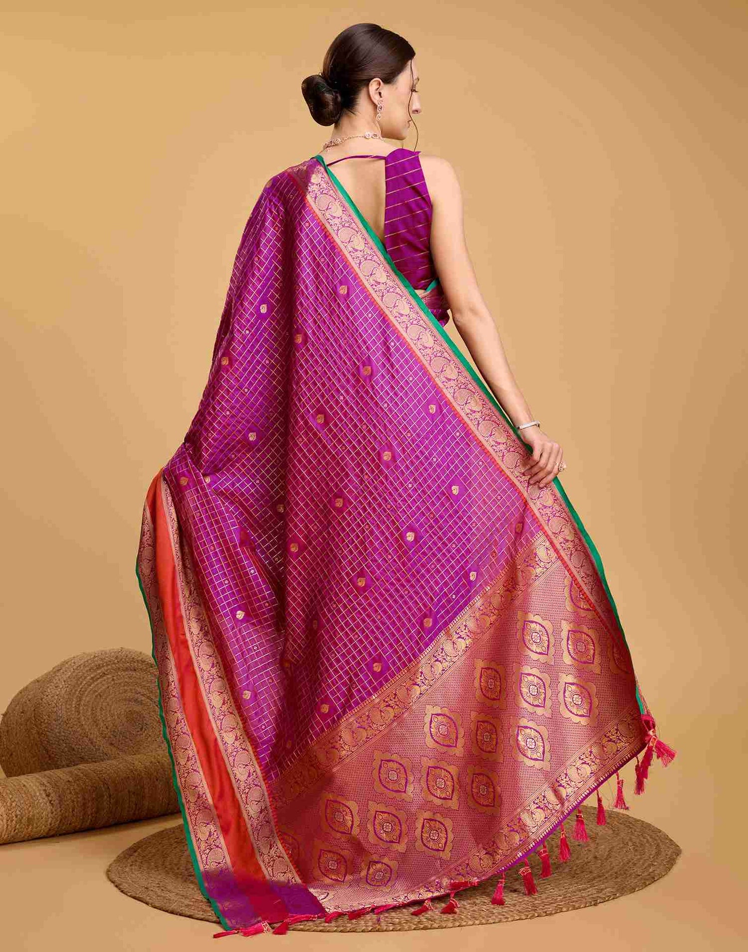 Dark Magenta Silk Woven Banarasi Saree