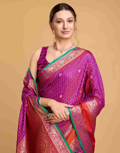 Dark Magenta Silk Woven Banarasi Saree