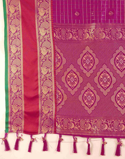 Dark Magenta Silk Woven Banarasi Saree