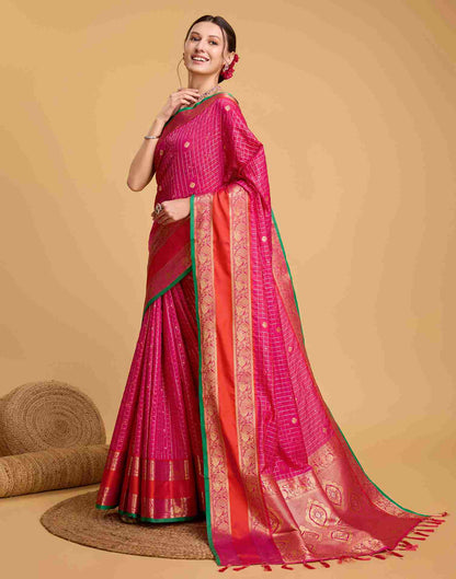 Rani Pink Silk Woven Banarasi Saree