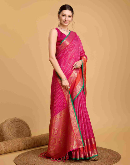 Rani Pink Silk Woven Banarasi Saree