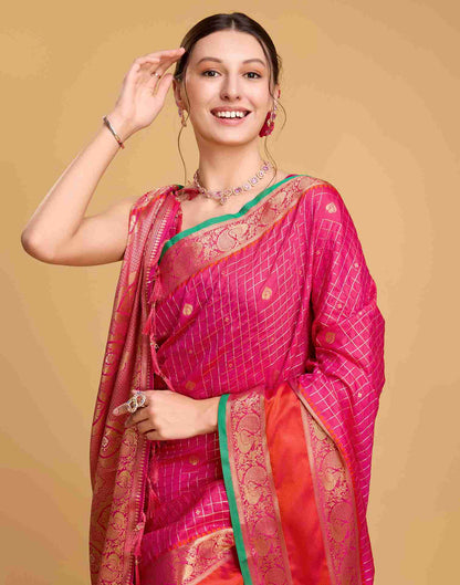 Rani Pink Silk Woven Banarasi Saree