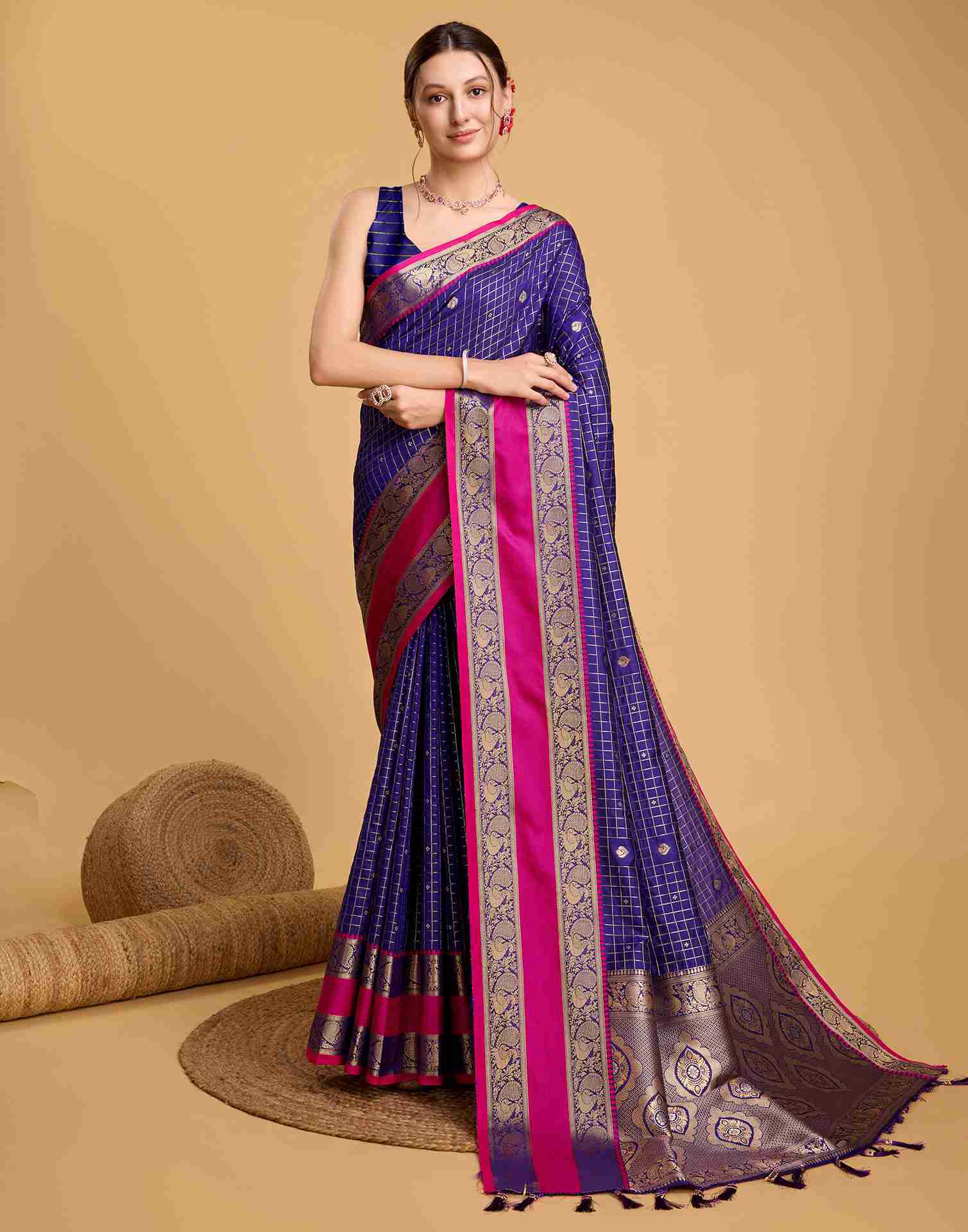 Dark Blue Silk Woven Banarasi Saree