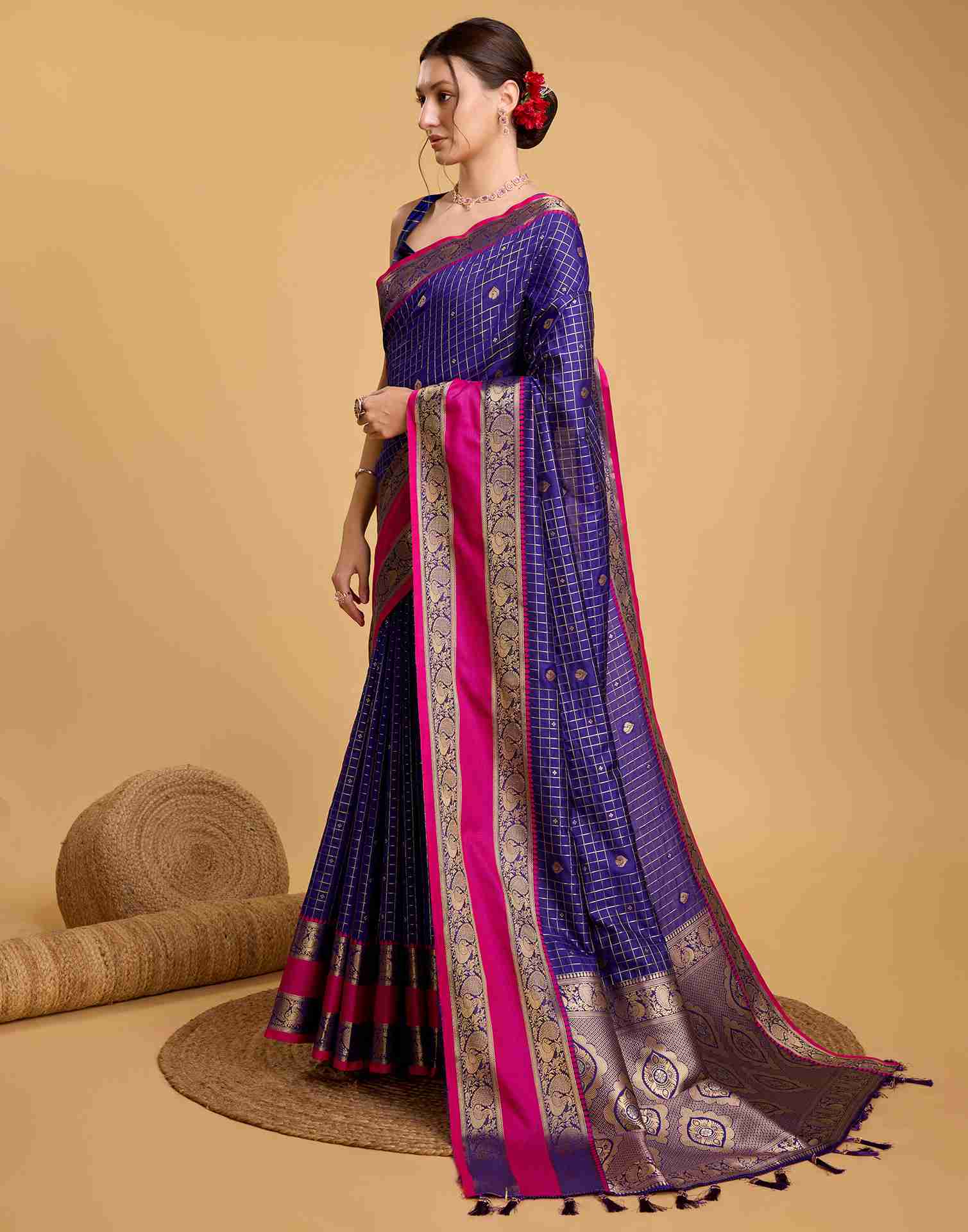 Dark Blue Silk Woven Banarasi Saree