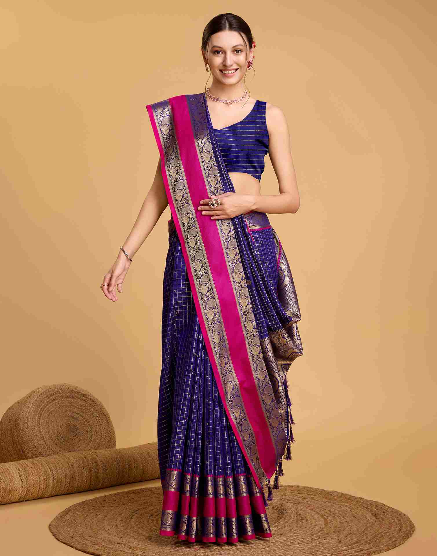 Dark Blue Silk Woven Banarasi Saree