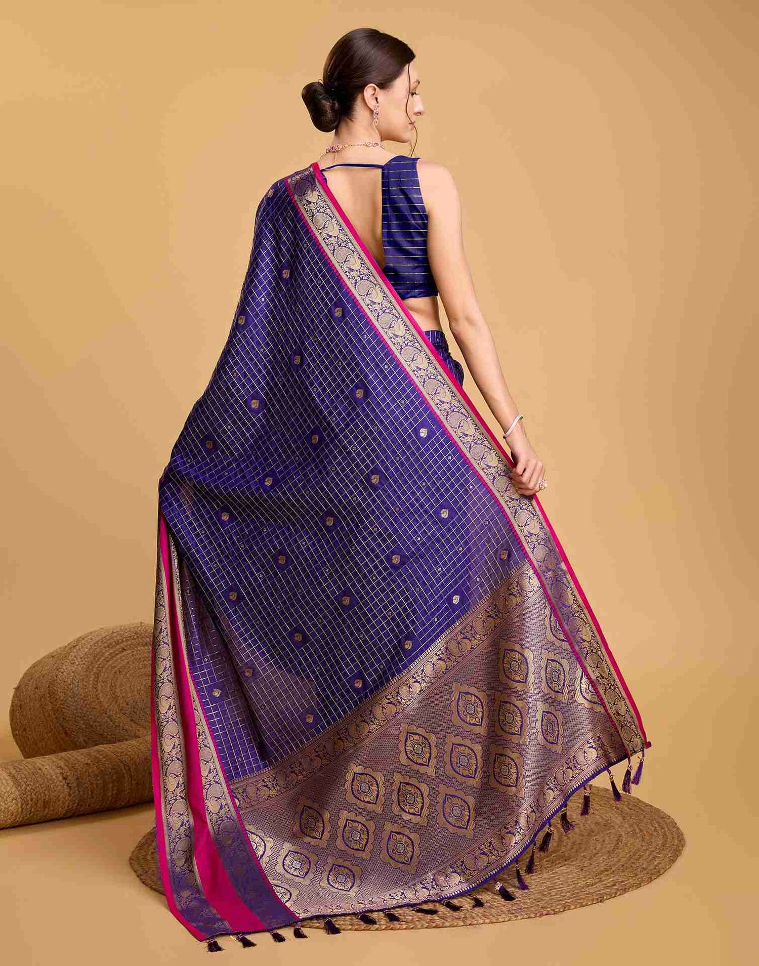 Dark Blue Silk Woven Banarasi Saree