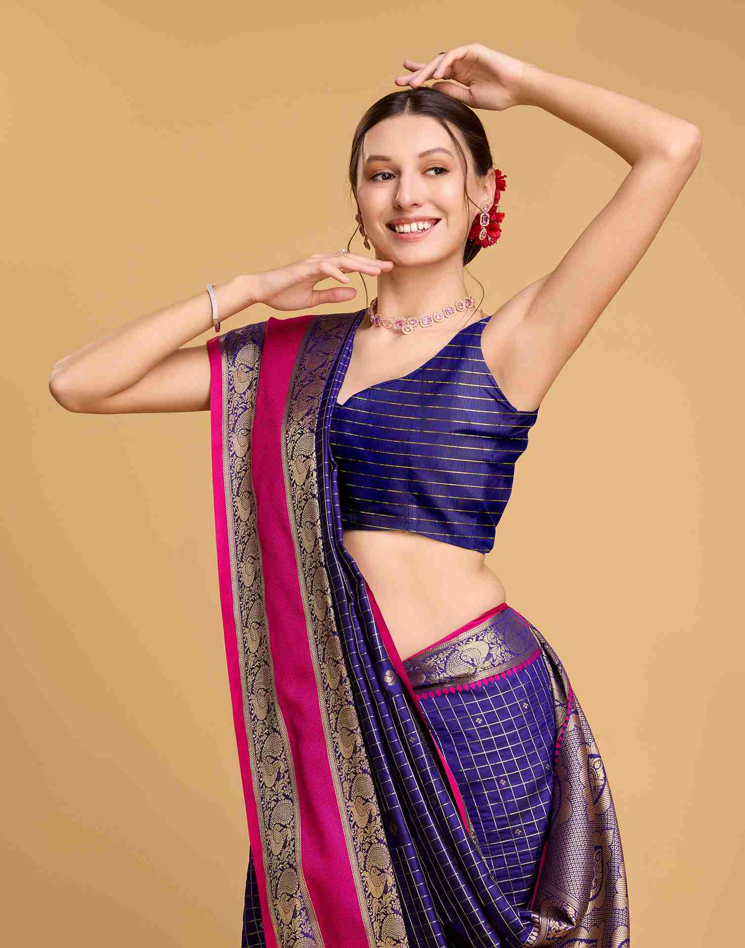 Dark Blue Silk Woven Banarasi Saree