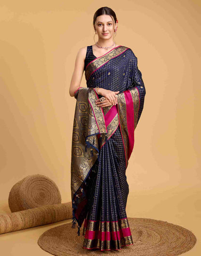 Navy Blue Silk Woven Banarasi Saree