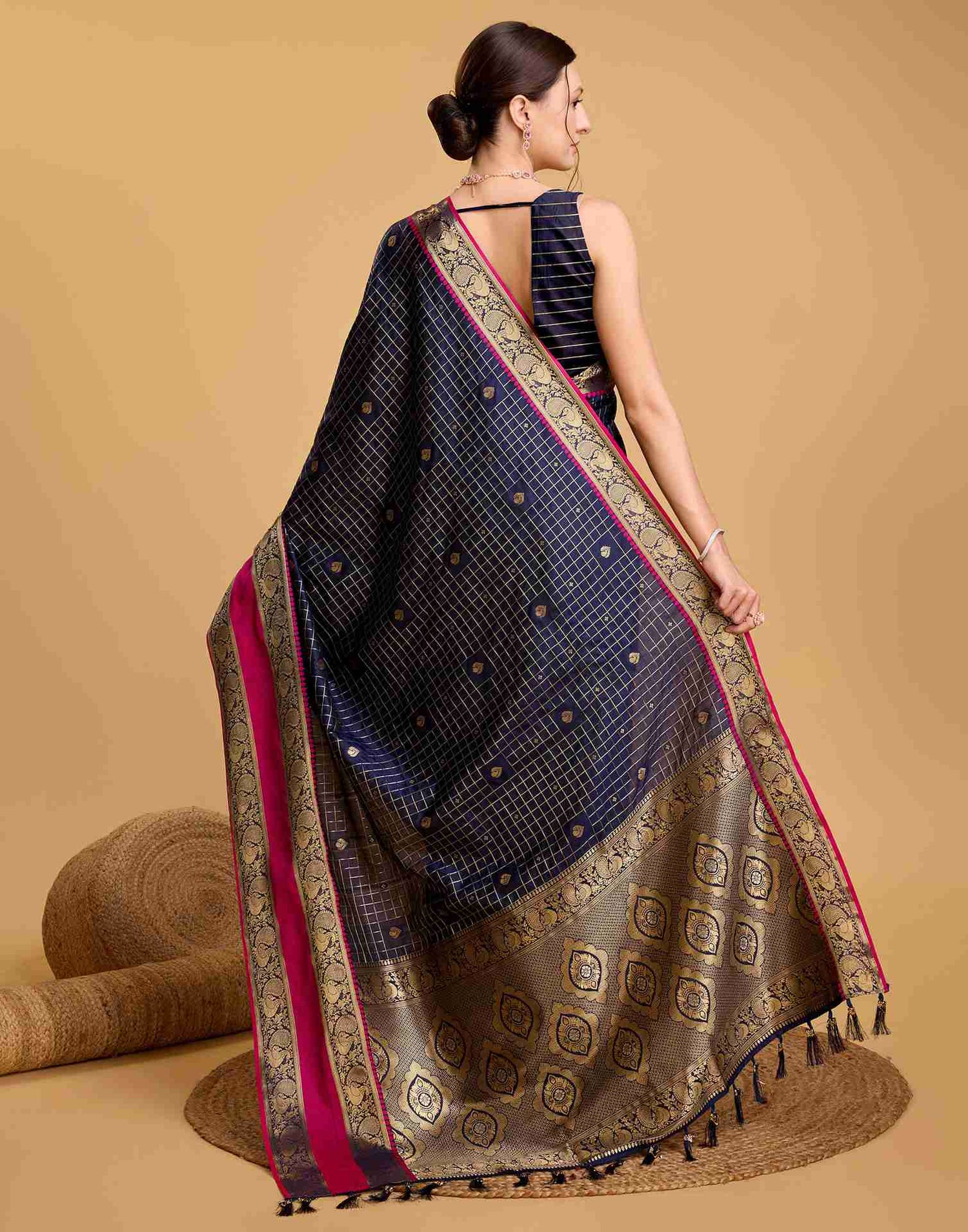 Navy Blue Silk Woven Banarasi Saree