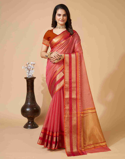 Rose Pink Silk Woven Kota Doria Saree