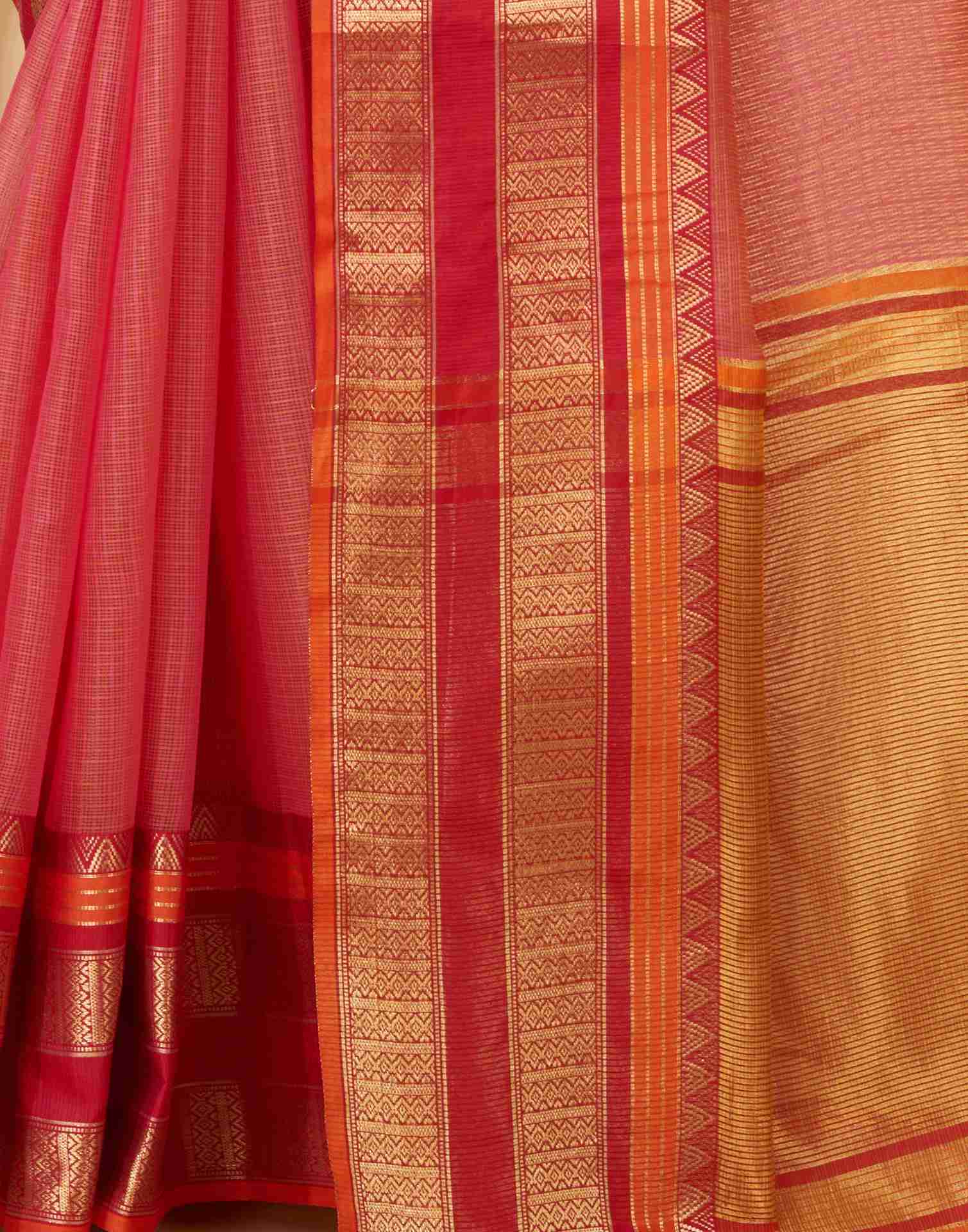 Rose Pink Silk Woven Kota Doria Saree