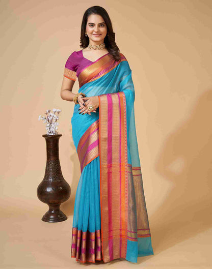 Blue Silk Woven Kota Doria Saree