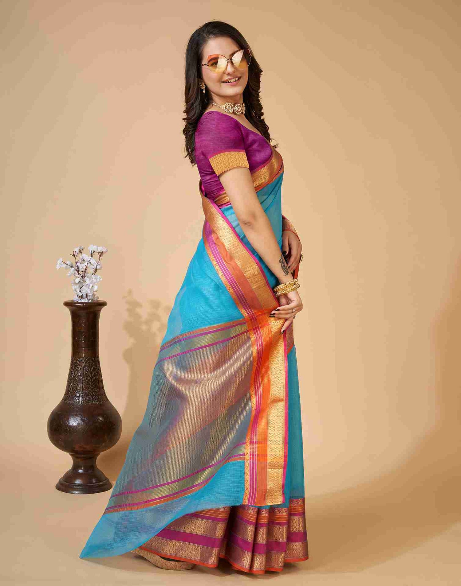 Blue Silk Woven Kota Doria Saree