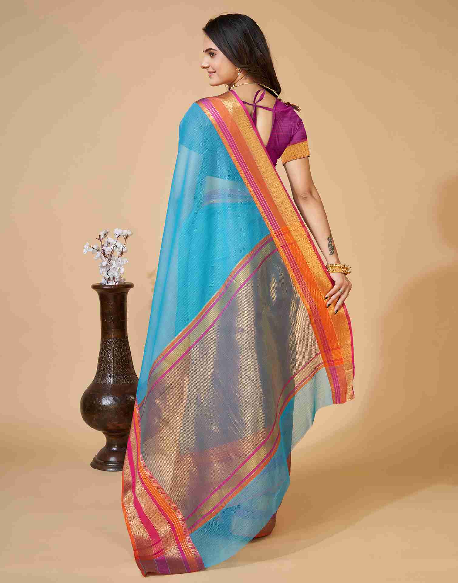 Blue Silk Woven Kota Doria Saree