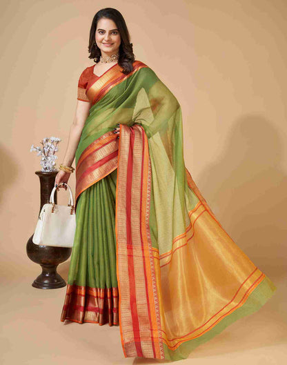 Green Silk Woven Kota Doria Saree