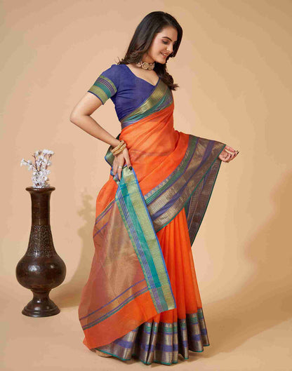 Orange Silk Woven Kota Doria Saree