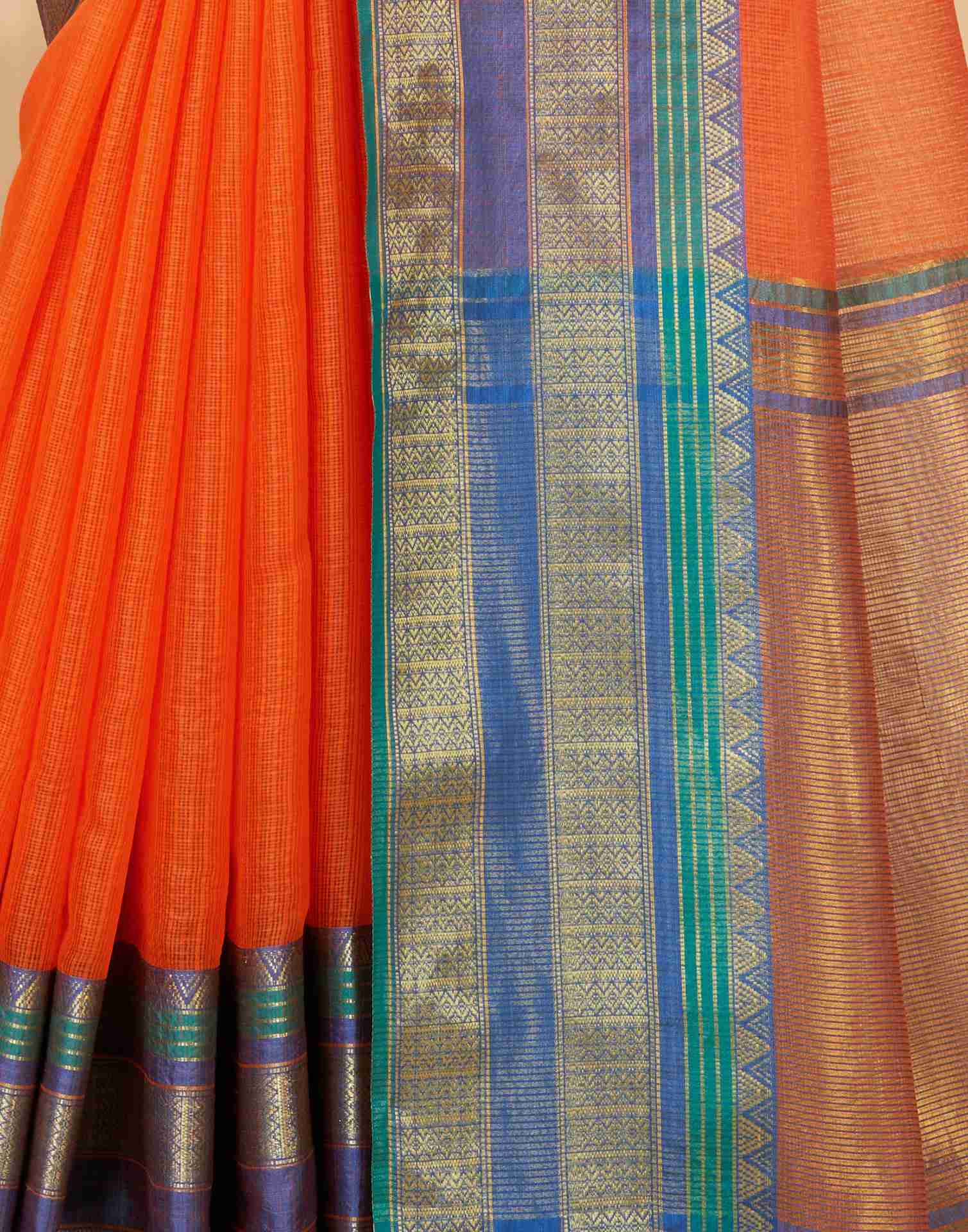 Orange Silk Woven Kota Doria Saree