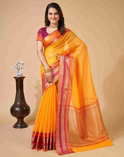 Yellow Silk Woven Kota Doria Saree