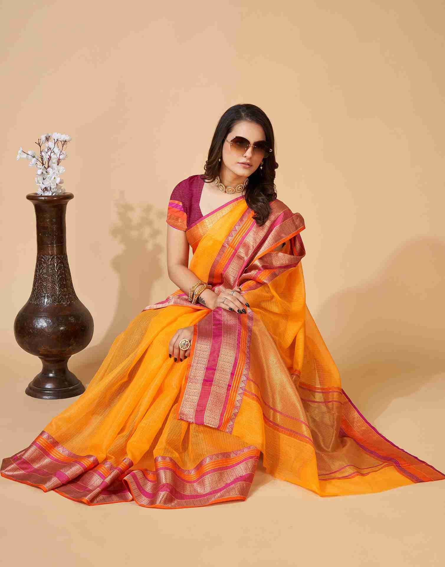 Yellow Silk Woven Kota Doria Saree