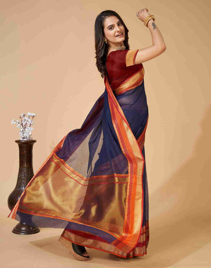 Navy Blue Silk Woven Kota Doria Saree