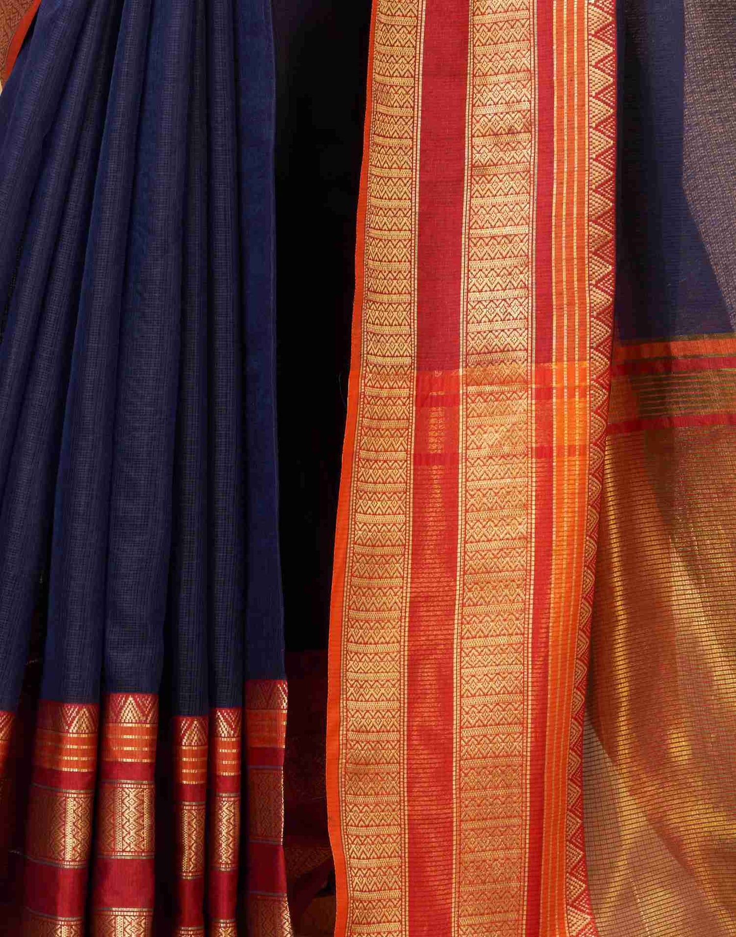 Navy Blue Silk Woven Kota Doria Saree