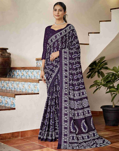 Deep Purple Cotton Printed Saree