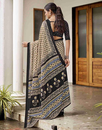 Cream Cotton Printed Saree