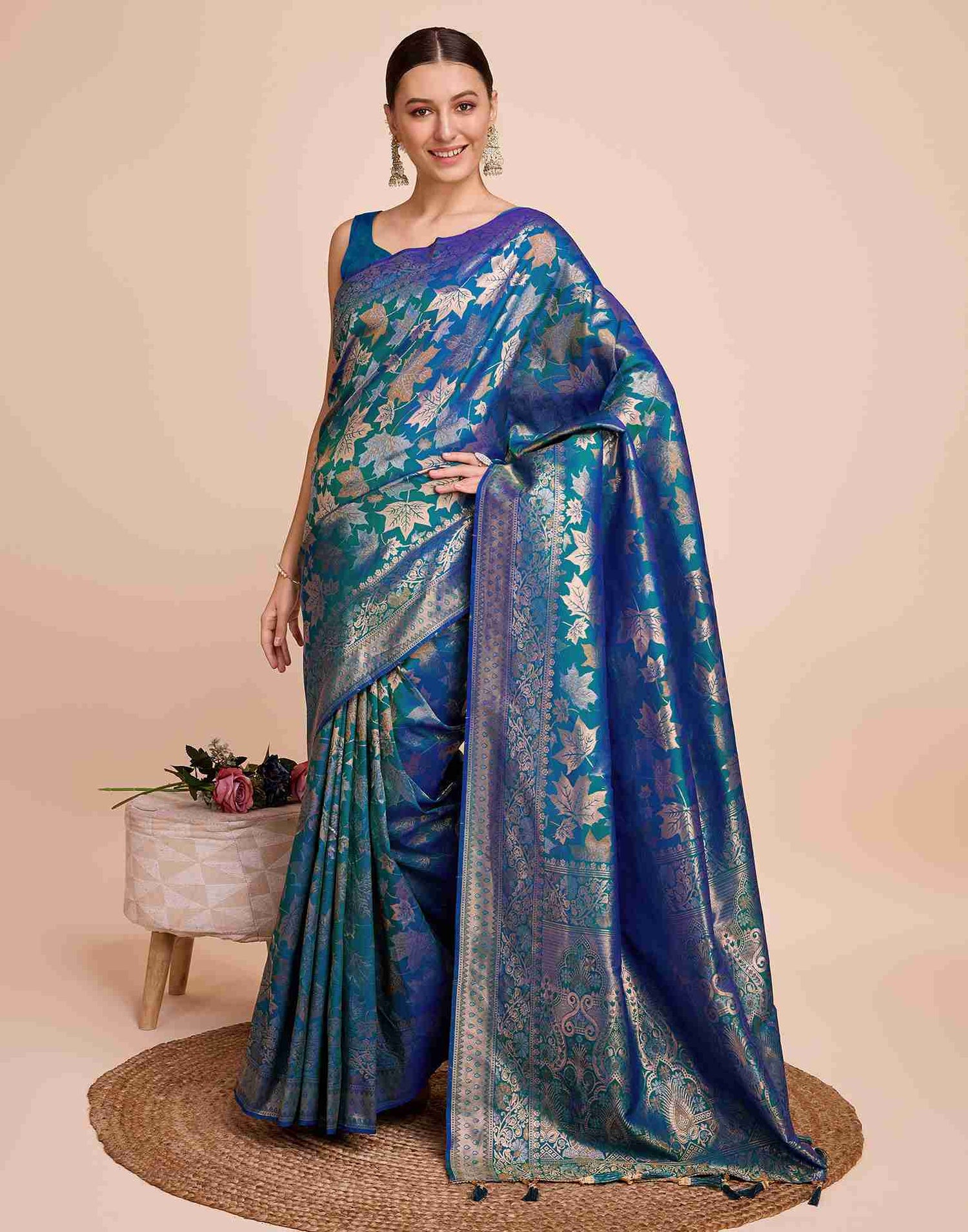 Peacock Blue Silk Woven Banarasi Saree