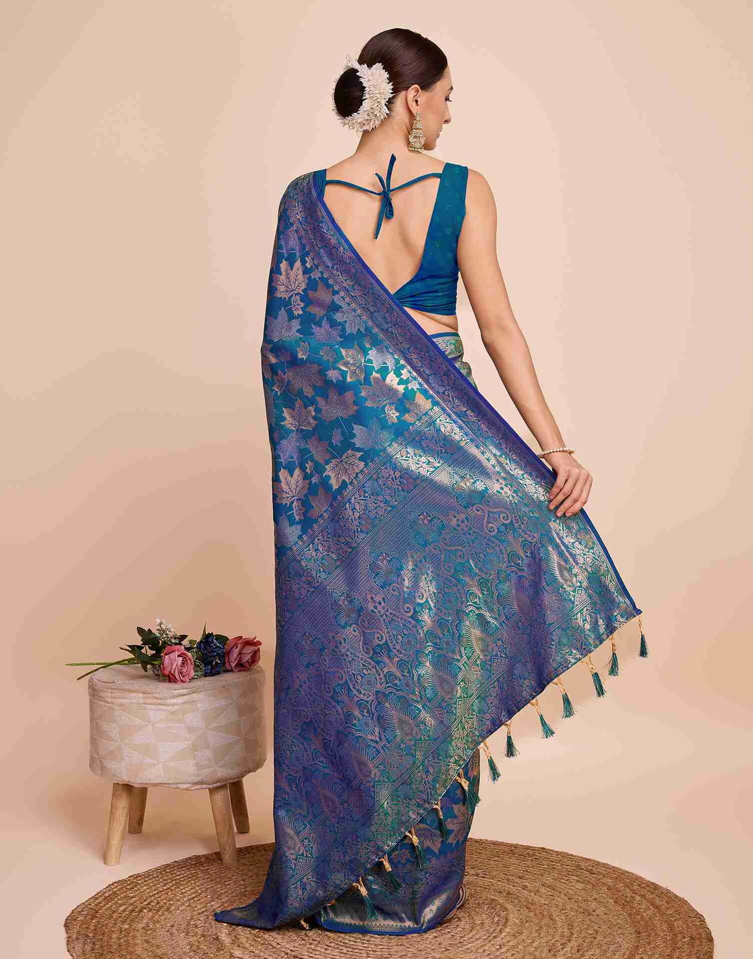 Peacock Blue Silk Woven Banarasi Saree