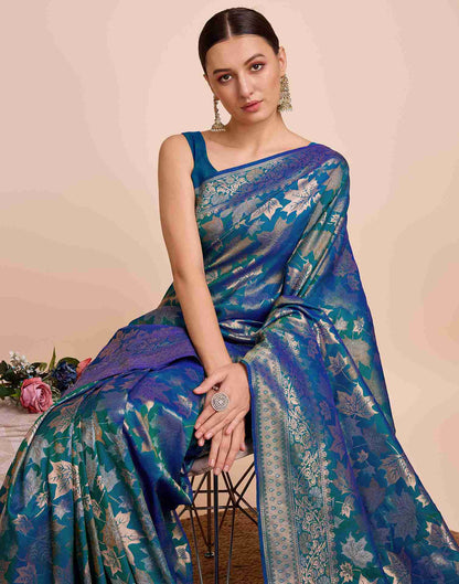 Peacock Blue Silk Woven Banarasi Saree