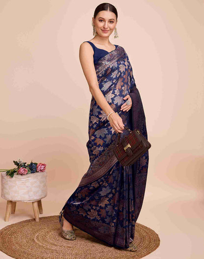 Dark Navy Blue Silk Woven Banarasi Saree