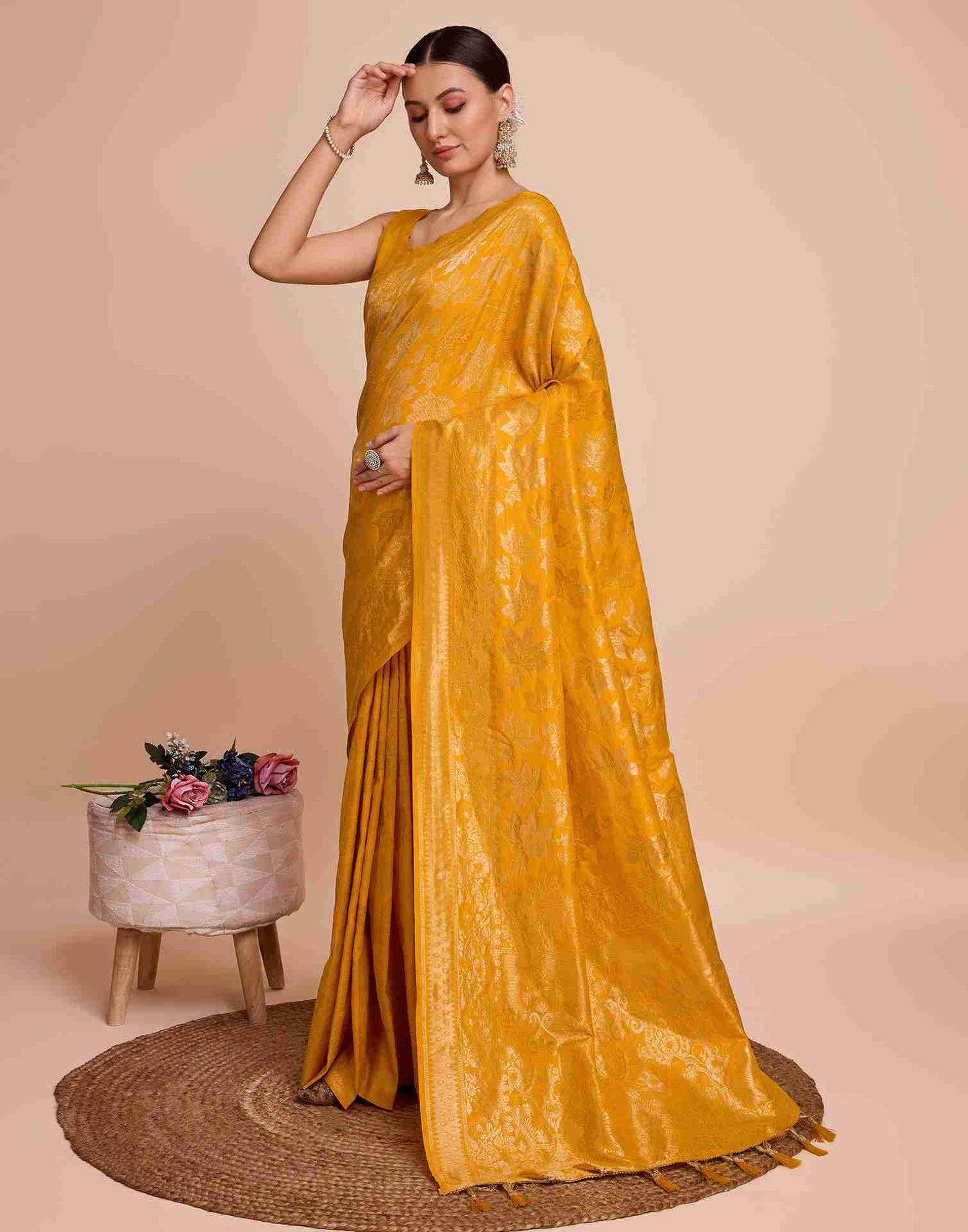 Bright Yellow Silk Woven Banarasi Saree