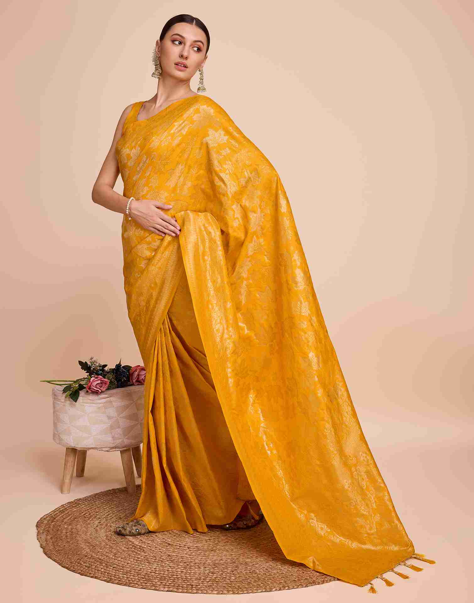 Bright Yellow Silk Woven Banarasi Saree