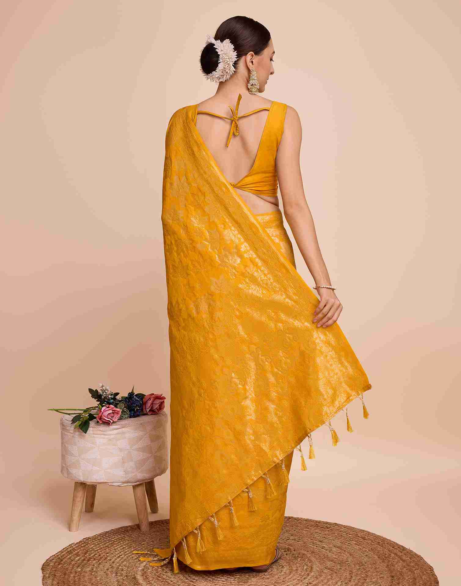 Bright Yellow Silk Woven Banarasi Saree