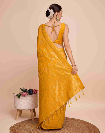 Bright Yellow Silk Woven Banarasi Saree