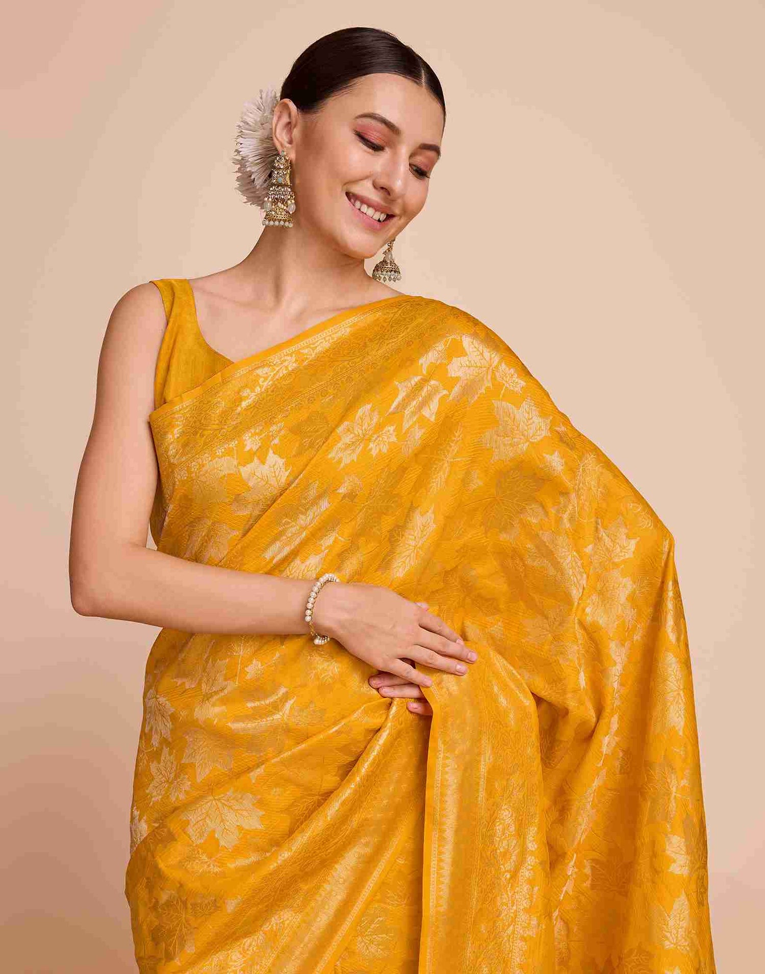 Bright Yellow Silk Woven Banarasi Saree