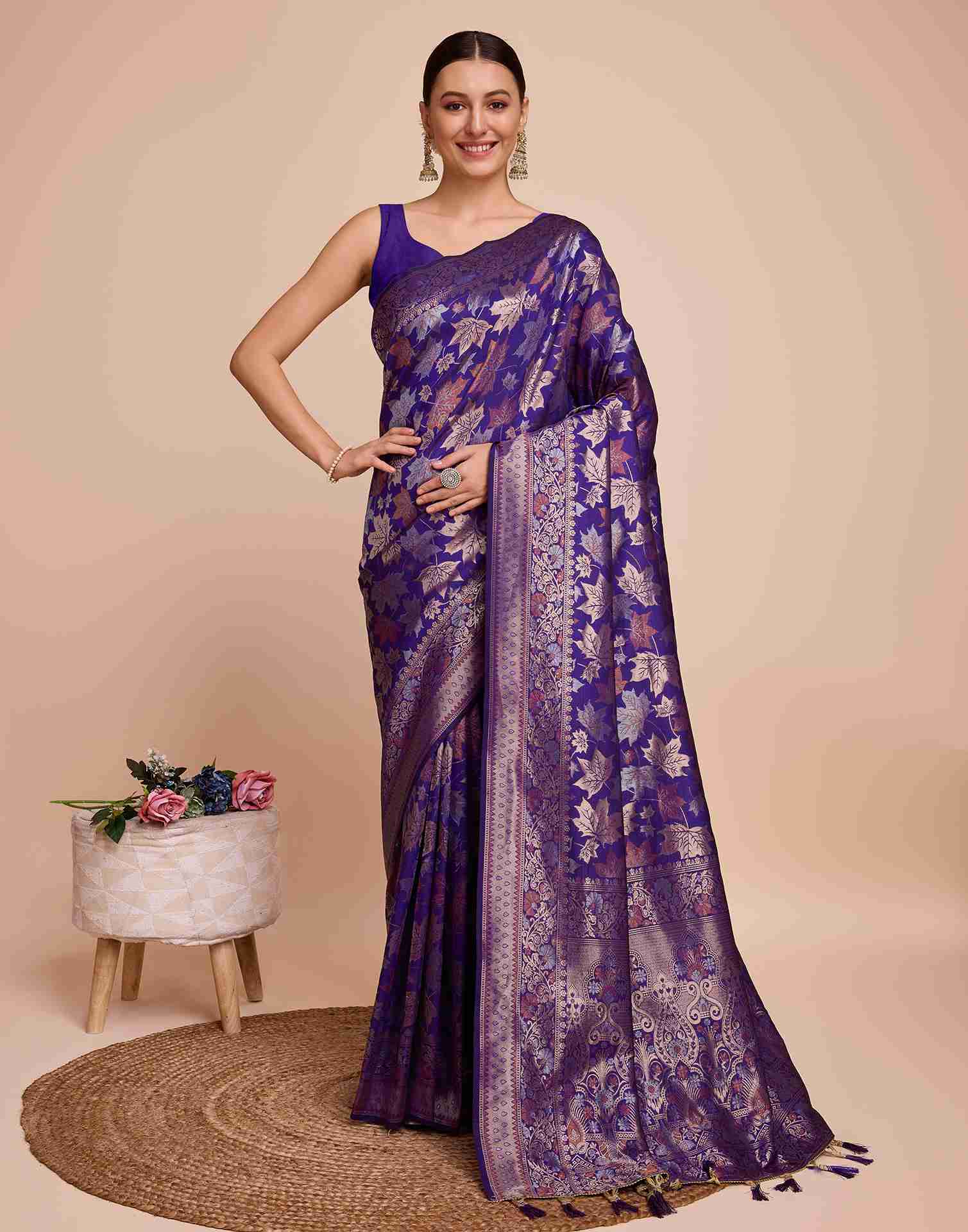 Violet Silk Woven Banarasi Saree