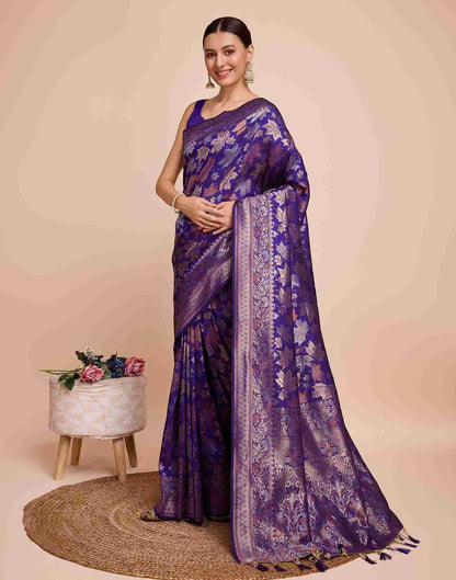 Violet Silk Woven Banarasi Saree