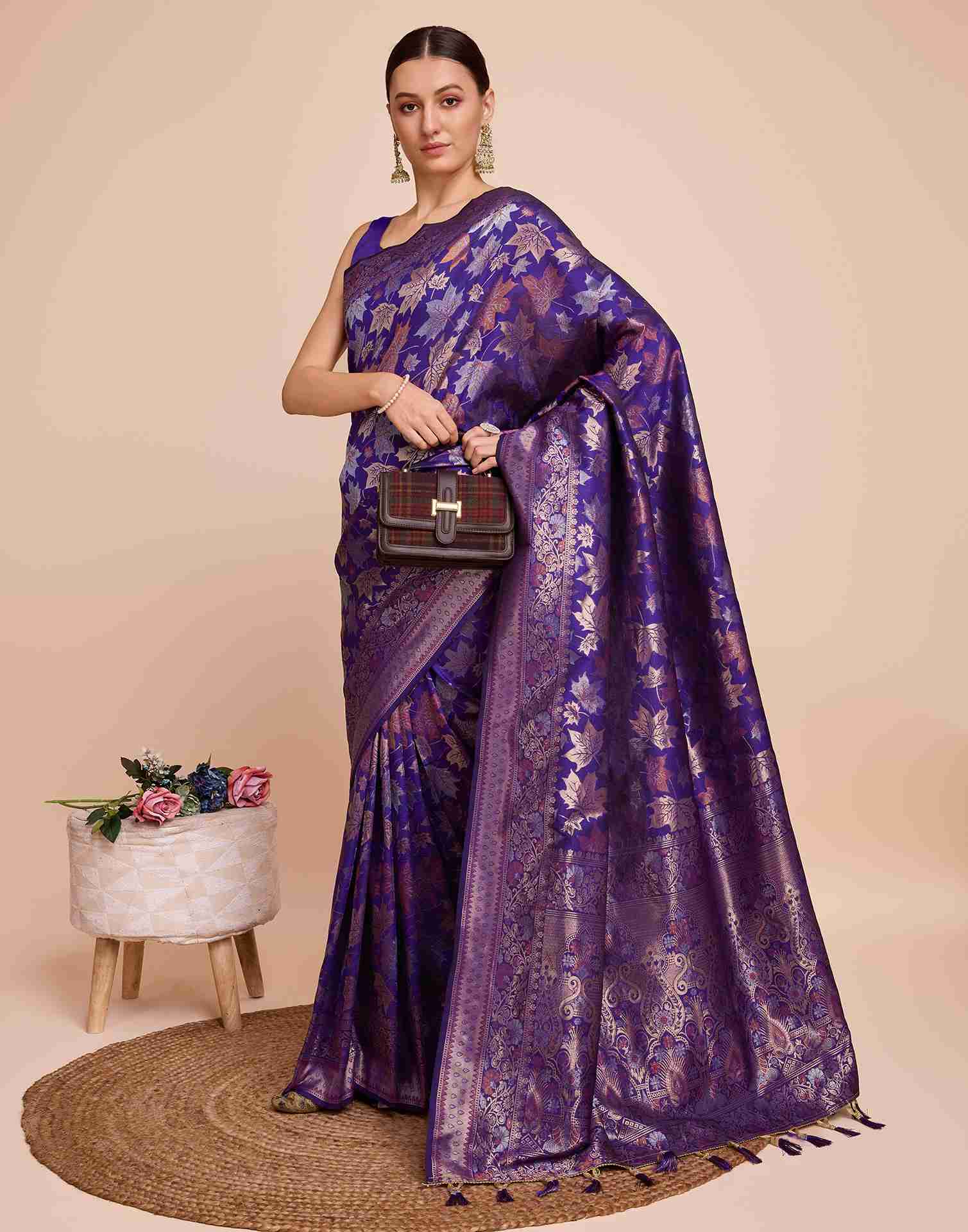 Violet Silk Woven Banarasi Saree