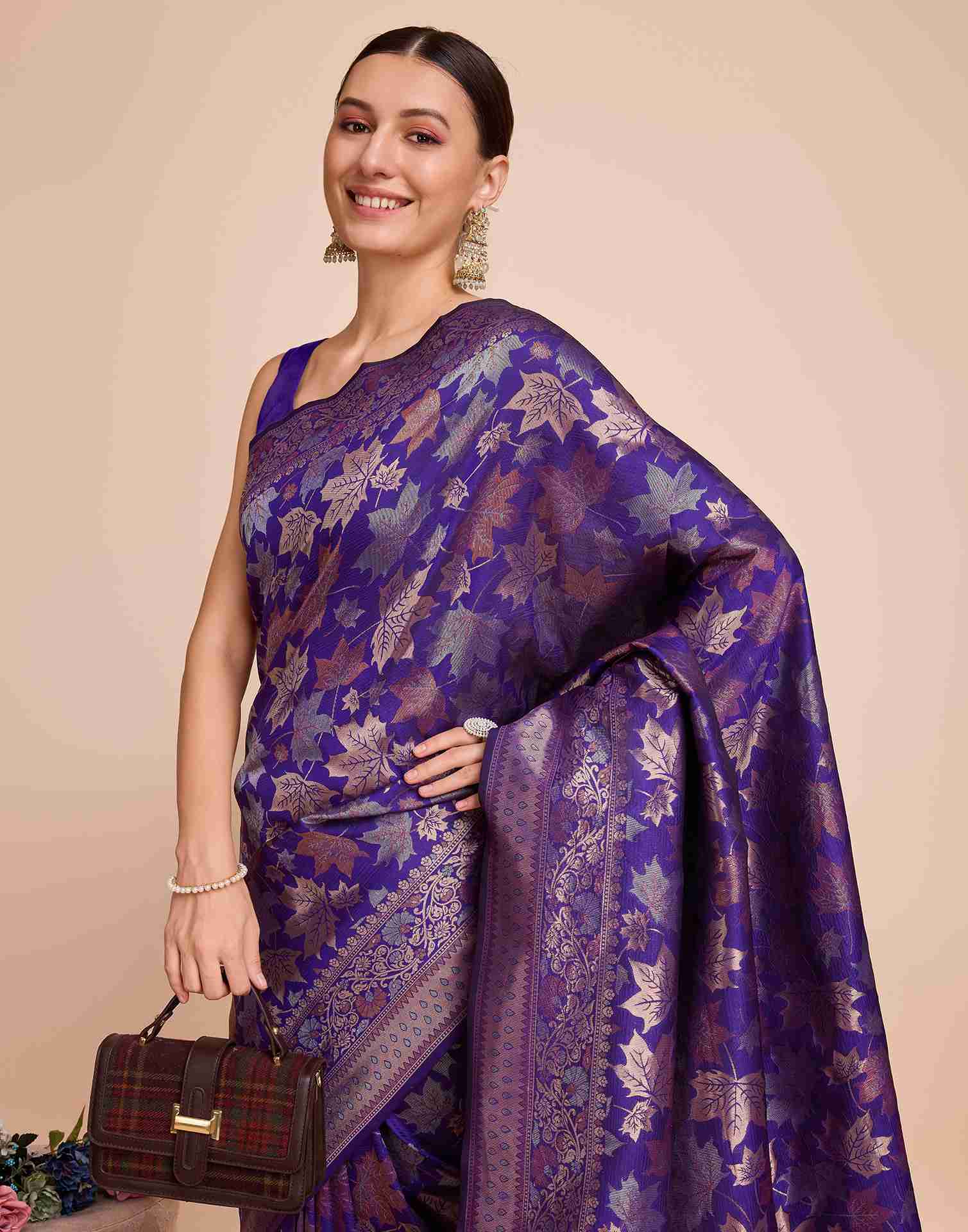 Violet Silk Woven Banarasi Saree