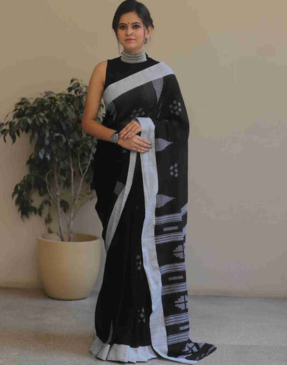 Black Cotton Woven Banarasi Saree