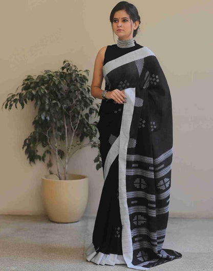 Black Cotton Woven Banarasi Saree