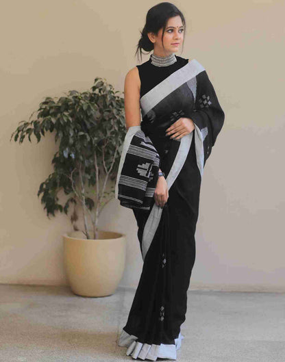 Black Cotton Woven Banarasi Saree