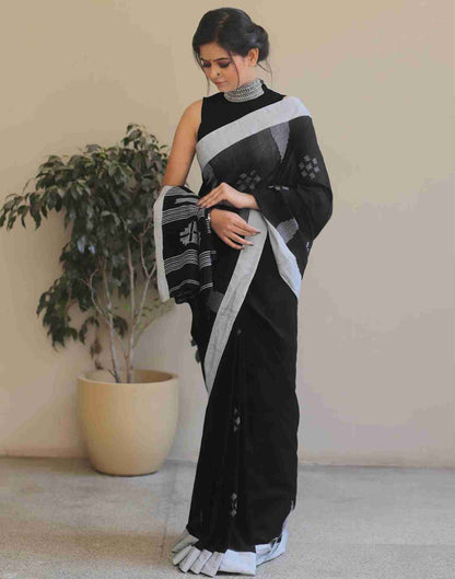 Black Cotton Woven Banarasi Saree