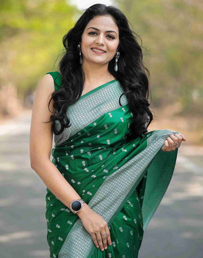 Bottle Green Silk Woven Foil Printed Saree