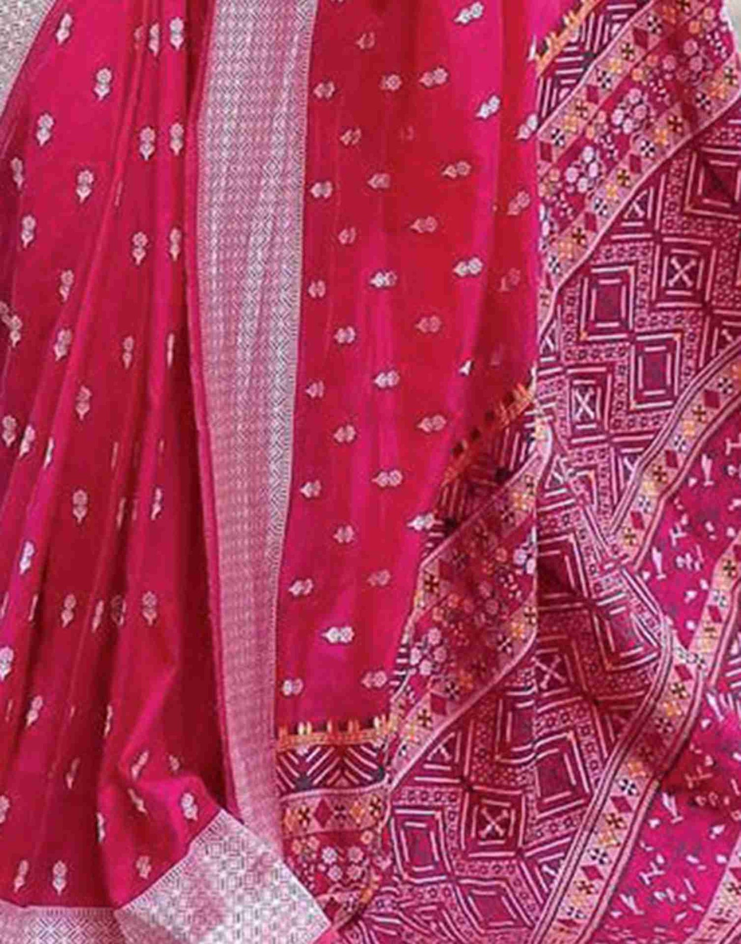 Dark Pink Silk Woven Foil Printed Saree