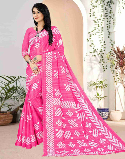 Pink Cotton Geometric Printed Saree