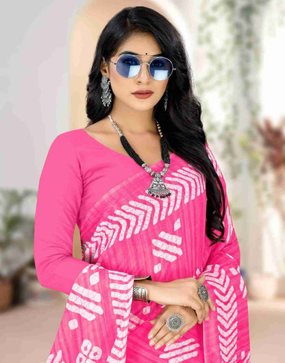 Pink Cotton Geometric Printed Saree